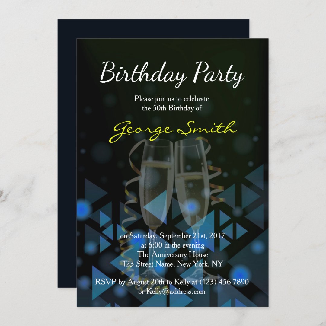 Elegant Navy Blue Birthday Party Invite Zazzle