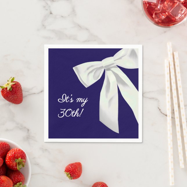 Elegant Navy Blue Birthday with White Bow Napkins (Insitu)