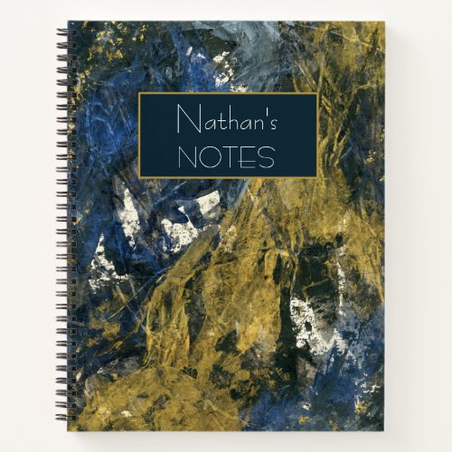 Elegant Navy Blue Black Gold Abstract Art Notebook