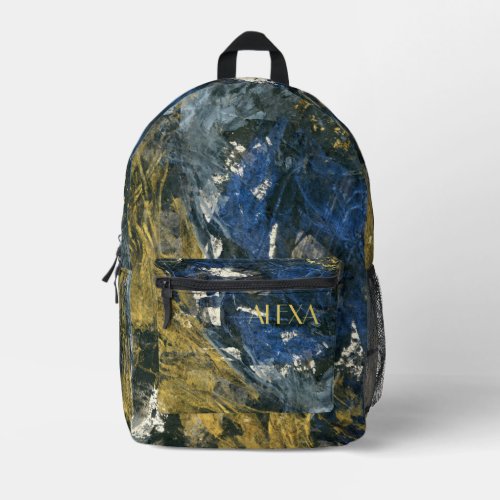 Elegant Navy Blue Black Gold Abstract Printed Backpack