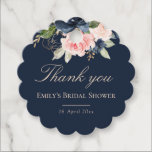 Elegant navy blue blush bridal shower thank you  favor tags<br><div class="desc">This design features beautiful navy and blush watercolor flowers and an Elegant navy blue background with lovely script text that can be personalized.</div>