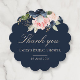 Elegant navy blue blush bridal shower thank you  favor tags