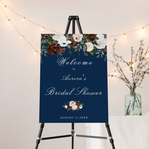 Elegant Navy Blue Blush Floral Bridal  Shower Foam Board