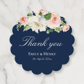 Elegant navy blue blush floral wedding favor tags