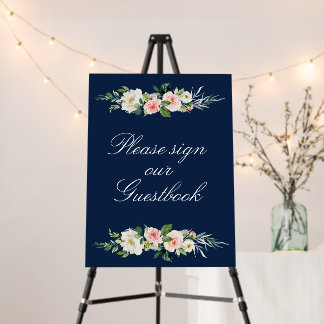 Elegant Navy Blue & blush guestbook wedding sign