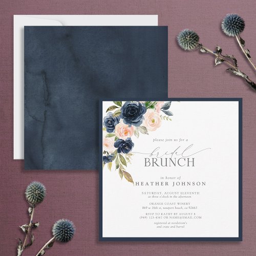 Elegant Navy Blue Blush Pink Bridal Brunch Invitation