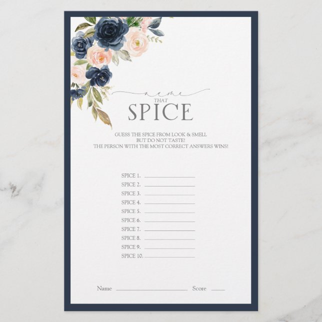 Elegant Navy Blue Blush Pink Bridal Shower Game (Front)