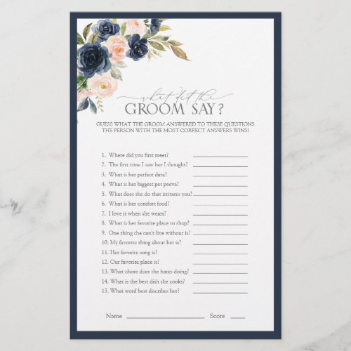 Elegant Navy Blue Blush Pink Bridal Shower Game