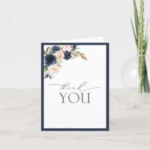 Elegant Navy Blue Blush Pink Calligraphy Thank You