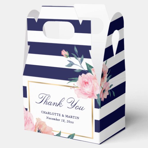 Elegant Navy Blue Blush Pink Floral Wedding Favor Boxes