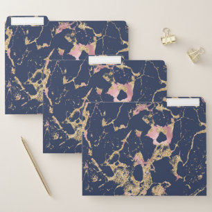 Elegant Navy Blue Blush Pink Gold Marble Pattern File Folder