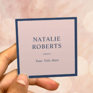 Elegant Navy Blue & Blush Pink Minimalist Framed Square Business Card