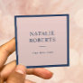 Elegant Navy Blue & Blush Pink Minimalist Framed Square Business Card