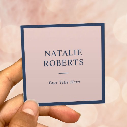 Elegant Navy Blue  Blush Pink Minimalist Framed Square Business Card