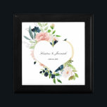 Elegant Navy Blue Blush Rose Floral Heart Wedding Gift Box<br><div class="desc">This custom floral gift box is the perfect choice to give a gift to the newlyweds. This elegant design template features a faux gold frame accented with hand painted navy blue and blush pink watercolor roses with greenery. Personalize your names and wedding date in black script typography. Please check out...</div>
