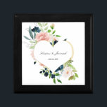 Elegant Navy Blue Blush Rose Floral Heart Wedding Gift Box<br><div class="desc">This custom floral gift box is the perfect choice to give a gift to the newlyweds. This elegant design template features a faux gold frame accented with hand painted navy blue and blush pink watercolor roses with greenery. Personalize your names and wedding date in black script typography. Please check out...</div>