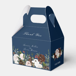 Elegant Navy Blue Blush Watercolor Floral Wedding Favor Boxes
