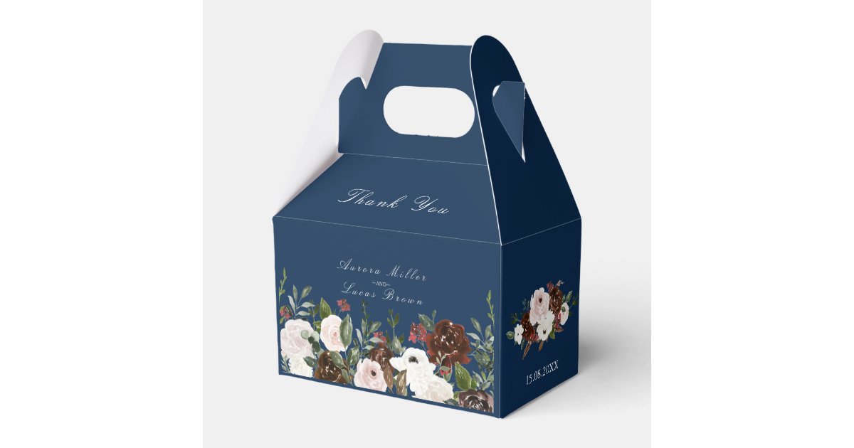 Elegant Navy Blue Blush Watercolor Floral Wedding Favor Boxes | Zazzle