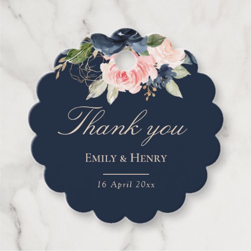 Elegant navy blue blush wedding thank you favor tags