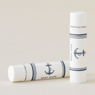 Elegant Navy Blue Boat Anchor and Name Lip Balm