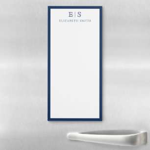 Elegant Navy Blue Border Monogram Magnetic Notepad