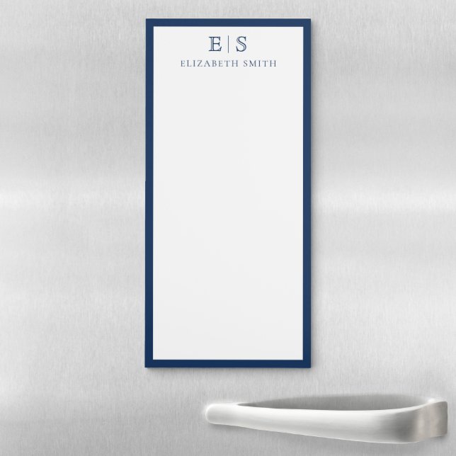 Elegant Navy Blue Border Monogram Magnetic Notepad (In Situ)