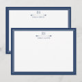 Elegant Navy Blue Border Monogram Note Card | Zazzle