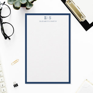 Elegant Navy Blue Border Monogram Stationery