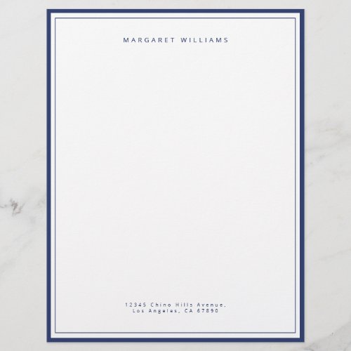 Elegant Navy Blue Border Simple Minimalist Letterhead