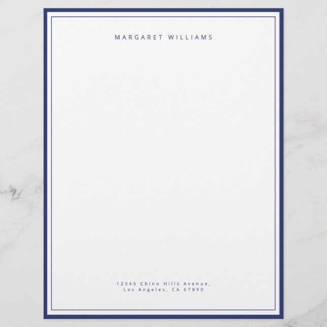 Elegant Navy Blue Border Simple Minimalist Letterhead (Front)