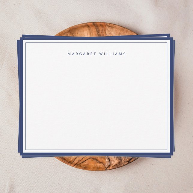 Elegant Navy Blue Border Simple Minimalist Note Card (Navy blue border simple modern minimalist personalized note card)