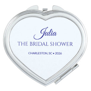 Elegant Navy Blue Bow Script Heart Compact Mirror