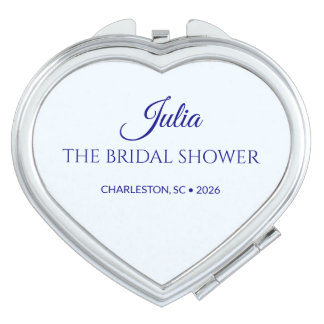 Elegant Navy Blue Bow Script Heart Compact Mirror