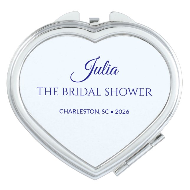 Elegant Navy Blue Bow Script Heart Compact Mirror (Front)