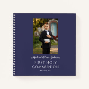 Elegant Navy Blue Boy First Communion Guestbook Notebook