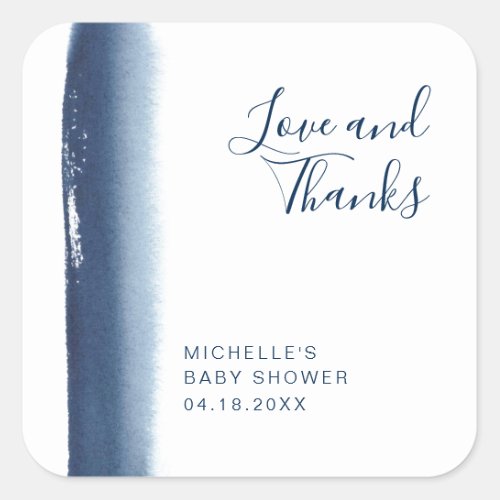 Elegant Navy Blue Boy Modern Baby Shower Square Sticker