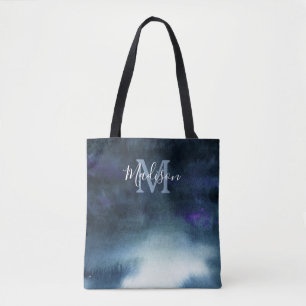 Elegant Navy Blue Bridal Party Monogram Tote Bag