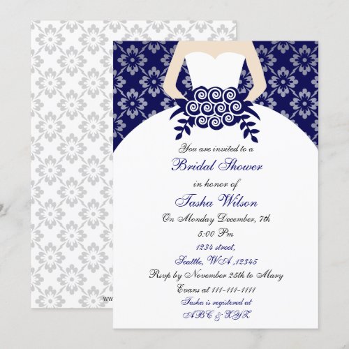 Elegant navy blue Bridal Shower Invitation
