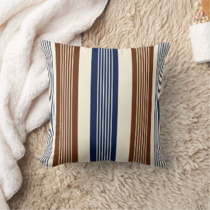Elegant Navy Blue Brown Cabana Stripe Throw Pillow