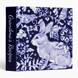 Elegant Navy Blue Bunny Rabbit Birds Dedham Delft 3 Ring Binder
