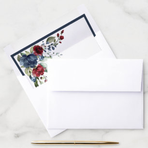 Elegant Navy Blue Burgundy Botanical Bridal Shower Envelope Liner