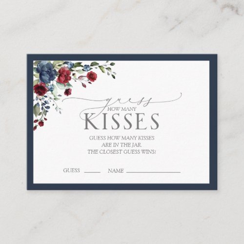Elegant Navy Blue Burgundy Bridal Shower Game Enclosure Card