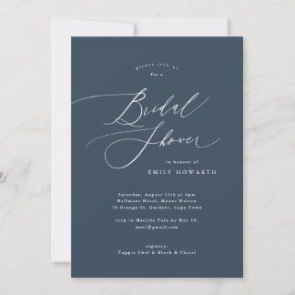 Elegant Navy Blue Calligraphy Bridal Shower Invitation