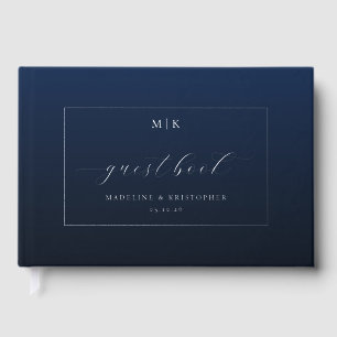 Elegant Navy Blue Calligraphy Foil Guest Book