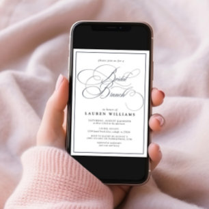 Elegant Navy Blue Calligraphy Formal Bridal Brunch Invitation