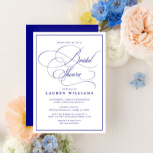 Elegant Navy Blue Calligraphy Formal Bridal Shower Invitation