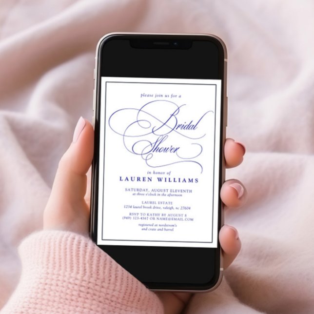 Elegant Navy Blue Calligraphy Formal Bridal Shower Invitation (Creator Uploaded)