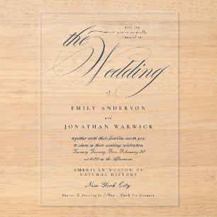 Elegant Navy Blue Calligraphy The Wedding Acrylic Invitations