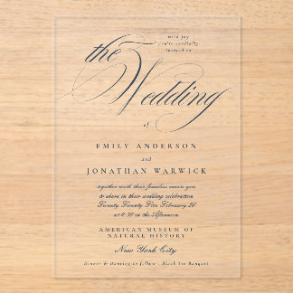 Elegant Navy Blue Calligraphy The Wedding Acrylic Invitations