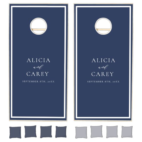 Elegant Navy Blue Calligraphy Wedding  Cornhole Set